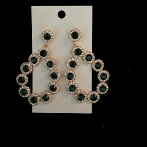 NWT Green and Silver Crystal Statement  Earrings Jewelry